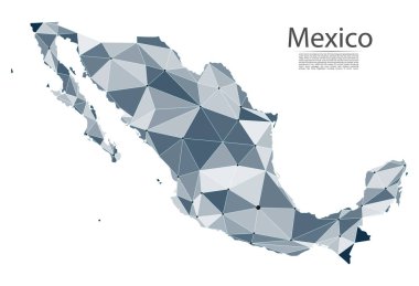 Meksika bağlantı haritası. Yıldızlar ve uzay şeklinde nokta ve şekillerden oluşan, şehirler veya nüfus yoğunluğu şeklinde ışıklar ile küresel bir harita vektör düşük poli görüntü.