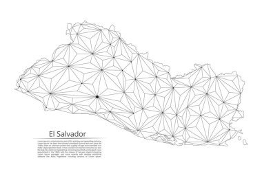 El Salvador bağlantı haritası. Yıldızlar ve uzay şeklinde nokta ve şekillerden oluşan, şehirler veya nüfus yoğunluğu şeklinde ışıklar ile küresel bir harita vektör düşük poli görüntü.