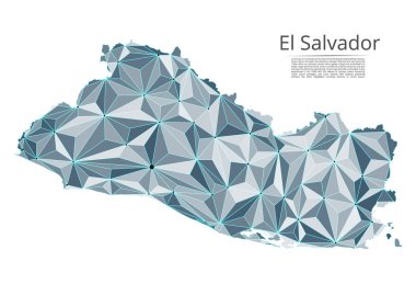 El Salvador bağlantı haritası. Yıldızlar ve uzay şeklinde nokta ve şekillerden oluşan, şehirler veya nüfus yoğunluğu şeklinde ışıklar ile küresel bir harita vektör düşük poli görüntü.