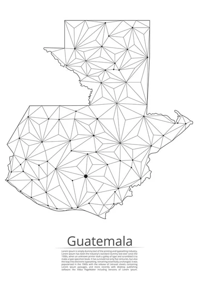 과테말라의 통신 네트워크의지도. 포인트와 모양과 공간으로 구성된 도시 또는 인구 밀도의 형태로 조명이있는 글로벌지도의 벡터 낮은 폴리 이미지입니다. 편집하기 쉬운 — 스톡 벡터