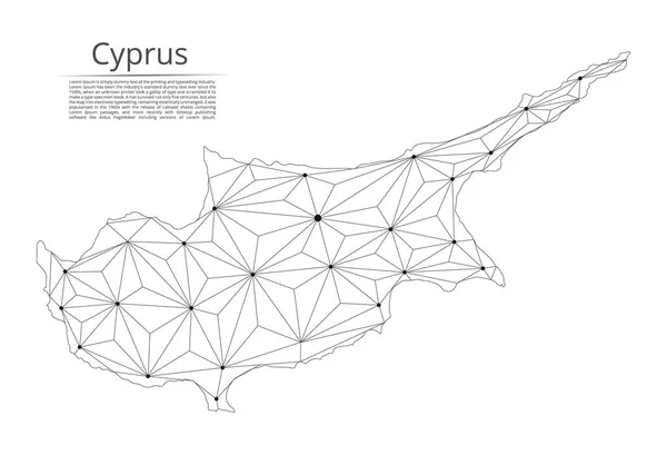 Χάρτης της Κυπριακής σύνδεσης. Διάνυσμα χαμηλής-πολυ εικόνα ενός παγκόσμιου χάρτη με φώτα σε μορφή πόλεων ή πυκνότητα του πληθυσμού, που αποτελείται από σημεία και σχήματα με τη μορφή των αστεριών και του χώρου. — Διανυσματικό Αρχείο