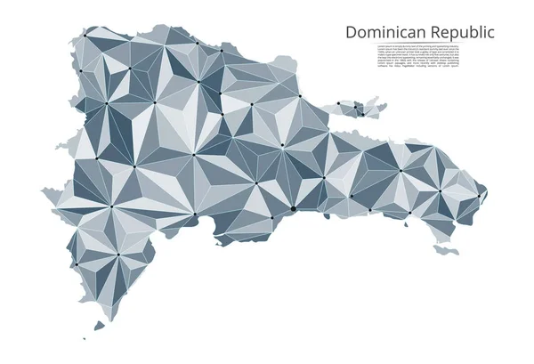 도미니카 공화국 연결의지도. 별과 공간의 형태로 포인트와 모양으로 구성된 도시 또는 인구 밀도의 형태로 조명이있는 글로벌지도의 벡터 낮은 폴리 이미지. — 스톡 벡터