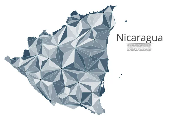 Karta över Nicaragua anslutning. Vector Low-Poly bild av en global karta med ljus i form av städer eller befolkningstäthet, bestående av punkter och former i form av stjärnor och rymden. — Stock vektor