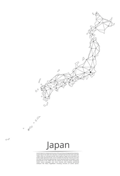 Χάρτης δικτύου επικοινωνίας της Ιαπωνίας. Διάνυσμα χαμηλή πολυ εικόνα ενός παγκόσμιου χάρτη με φώτα σε μορφή πόλεων ή πυκνότητα πληθυσμού που αποτελείται από σημεία και σχήματα με τη μορφή των αστεριών και του χώρου. — Διανυσματικό Αρχείο