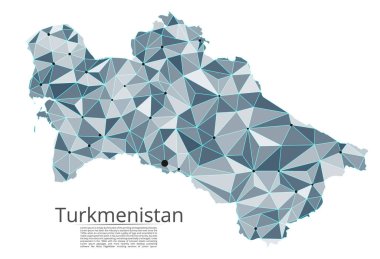 Türkmenistan iletişim ağı haritası. Noktalar ve şekiller ve uzaydan oluşan şehirler veya nüfus yoğunluğu şeklinde ışıklar ile küresel bir harita vektör düşük poli görüntü. Kolay dolandırıla