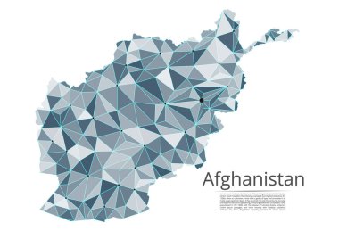 Afganistan iletişim ağı haritası. Noktalar ve şekiller ve uzaydan oluşan şehirler veya nüfus yoğunluğu şeklinde ışıklar ile küresel bir harita vektör düşük poli görüntü. Kolay dolandırıla