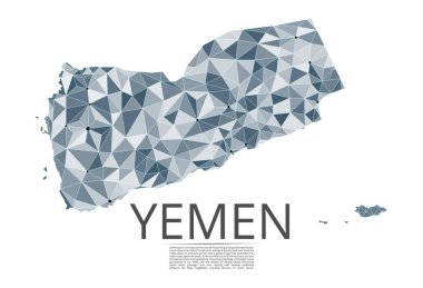 Yemen iletişim ağı haritası. Noktalar ve şekiller ve uzaydan oluşan şehirler veya nüfus yoğunluğu şeklinde ışıklar ile küresel bir harita vektör düşük poli görüntü. Kolay dolandırıla