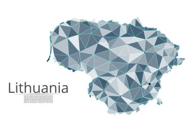 Litvanya iletişim ağı haritası. Noktalar ve şekiller ve uzaydan oluşan şehirler veya nüfus yoğunluğu şeklinde ışıklar ile küresel bir harita vektör düşük poli görüntü. Kolay dolandırıla