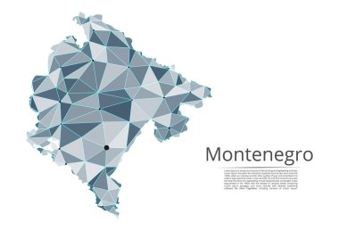 Karadağ iletişim ağı haritası. Noktalar ve şekiller ve uzaydan oluşan şehirler veya nüfus yoğunluğu şeklinde ışıklar ile küresel bir harita vektör düşük poli görüntü. Kolay dolandırıla