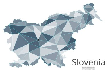 Slovenya ağının haritası. Şekillerden oluşan şehirlerin nüfus yoğunluğu şeklinde ışıklar ile küresel bir harita vektör düşük poli görüntü. Kolay dolandırıla