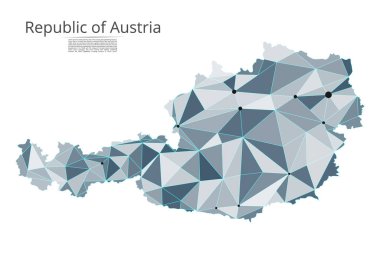 Avusturya ağının haritası. Şekillerden oluşan şehirlerin nüfus yoğunluğu şeklinde ışıklar ile küresel bir harita vektör düşük poli görüntü. Kolay dolandırıla