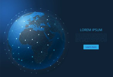 Avrupa ve Afrika dünya haritası . Dünya şehirleri veya puan, şekil ve uzaydan oluşan bir nüfus yoğunluğu şeklinde ki küresel haritanın vektör eldeki görüntüsü. World wide web kavramı. Düzenlen -miş