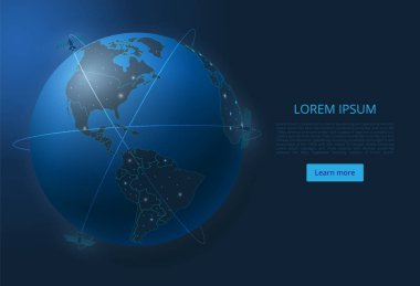 Dünya ağ haritası. Dünya şehirleri veya yıldız ve uzay şeklinde nokta ve rakamlar oluşan nüfus yoğunluğu şeklinde ışıklar ile küresel bir harita vektör görüntü. Kolay dolandırıla