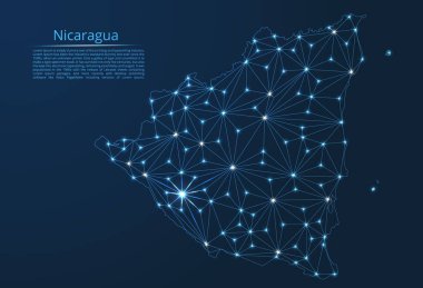 Nikaragua bağlantı haritası. Şehirler şeklinde ışıklar ile küresel bir harita vektör düşük poli görüntü