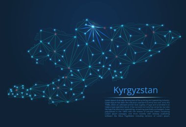 Kırgızistan bağlantı haritası. Şehirler şeklinde ışıklar ile küresel bir harita vektör düşük poli görüntü