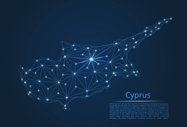 Kıbrıs bağlantısı haritası. Şehirler şeklinde ışıklar ile küresel bir harita vektör düşük poli görüntü