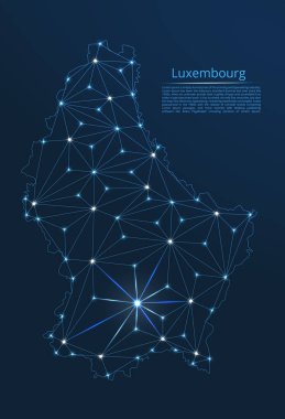 Lüksemburg bağlantı haritası. Şehirler şeklinde ışıklar ile küresel bir harita vektör düşük poli görüntü