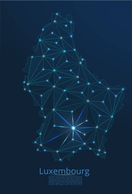 Lüksemburg bağlantı haritası. Şehirler şeklinde ışıklar ile küresel bir harita vektör düşük poli görüntü