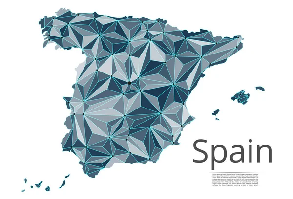 Карта сети связи Испании. Векторное низкополиграфическое изображение глобальной карты со светом в виде городов или плотности населения, состоящей из точек, форм и пространства. Легко редактировать — стоковый вектор