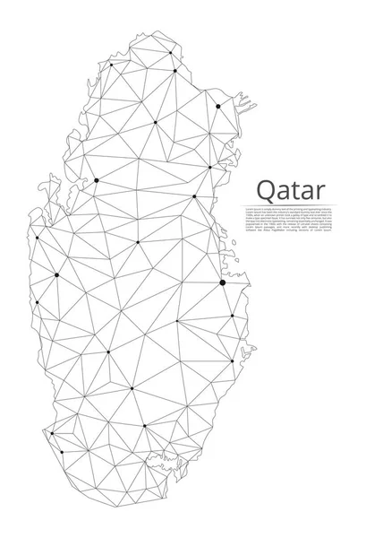 Carte du réseau de communication du Qatar. Vecteur low poly image d'une carte globale avec des lumières sous la forme de villes ou de densité de population composée de points et de formes et d'espace. Facile à modifier — Image vectorielle