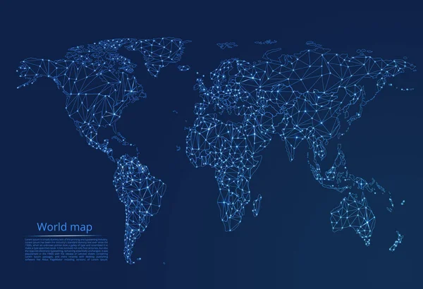 Carte des réseaux mondiaux. Image vectorielle low-poly d'une carte globale avec des lumières en forme de villes — Image vectorielle