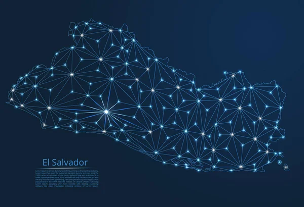 Karta över El Salvador anslutning. Vector Low-Poly bild av en global karta med ljus i form av städer — Stock vektor