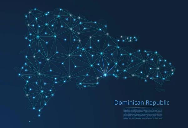 Mapa připojení Dominikánské republiky. Vektor nízký-Poly obraz globální mapy se světly ve tvaru měst — Stockový vektor