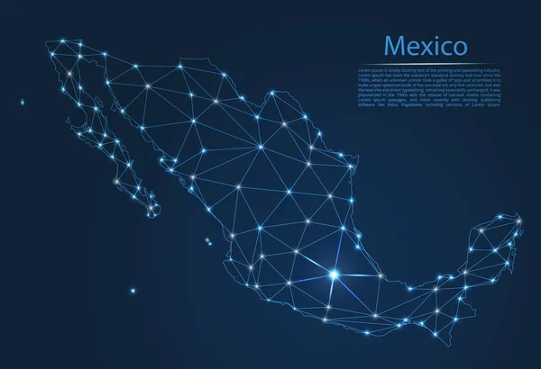 Mapa da conexão México. Vetor imagem de baixo poli de um mapa global com luzes na forma de cidades — Vetor de Stock