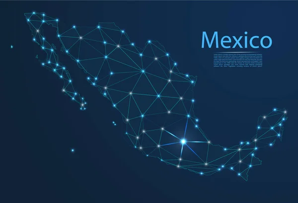 Mapa de México conexión. Vector de baja polivinización imagen de un mapa global con luces en forma de ciudades — Vector de stock