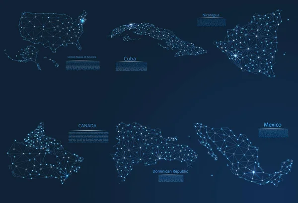 Carte des réseaux de communication de 6 pays en Amérique du Nord . — Image vectorielle
