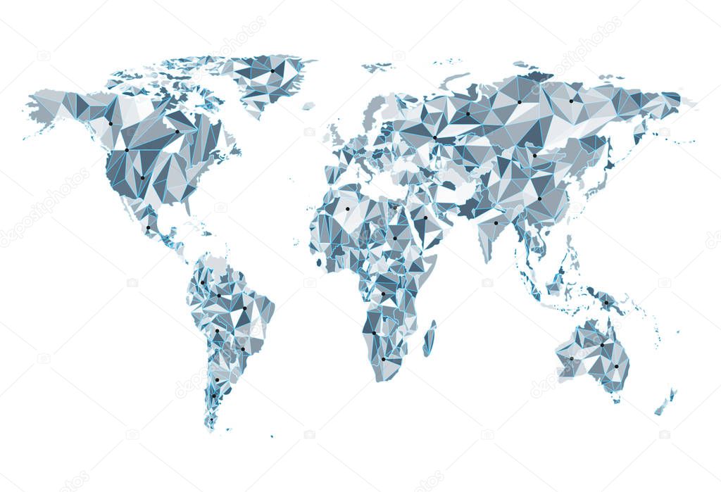 World network map. Vector low-poly image of a global map in the form of cities of the world or population density consisting of points and shapes and space. World Wide Web concept. Easy to edit
