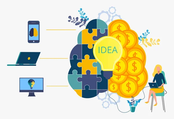 Inteligencia artificial, cerebro digital y el concepto del proceso del pensamiento artificial. Vector de landing page . — Archivo Imágenes Vectoriales