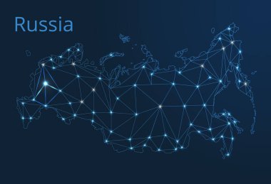 Rusya iletişim ağı haritası. Vektör düşük poli görüntüsü