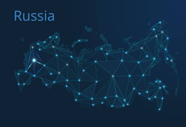 Rusya iletişim ağı haritası. Vektör düşük poli görüntüsü