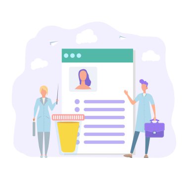 İşçiler biyolojik işaretler taşıyor. Klinik laboratuvar analizi. Tıbbi muayene. İdrar tahlili, kan testi.