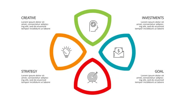 Abstracte elementen van grafiek, diagram met 4 stappen, opties, onderdelen of processen. Sjabloon voor infographic, presentatie. — Stockvector