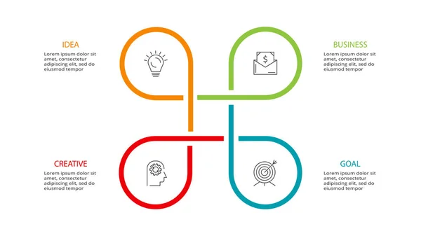 Abstracte elementen van grafiek, diagram met 4 stappen, opties, onderdelen of processen. Sjabloon voor infographic, presentatie. — Stockvector