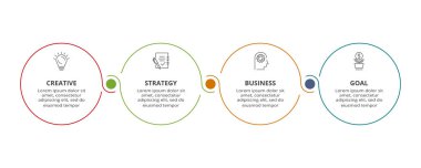 Grafiğin çember ögeleri, diyagram, 4 adım, seçenekler, parçalar veya süreçler. Infographic için şablon