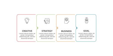 İş verisi görselleştirmesi. İşlem çizelgesi. Grafik ögeleri, diyagramı 4 adım, seçenekler, bölümler veya