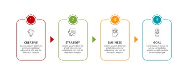 İş verisi görselleştirmesi. İşlem çizelgesi. Grafik ögeleri, diyagram ve 4 adım seçenekleri