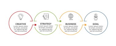 Grafiğin çember ögeleri, diyagram, 4 adım, seçenekler, parçalar veya süreçler. Infographic için şablon