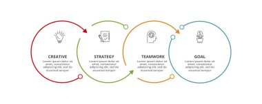 Grafiğin çember ögeleri, diyagram, 4 adım, seçenekler, parçalar veya süreçler. Infographic için şablon