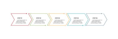 Grafiğin soyut okları, 5 adımlı diyagram, seçenekler, parçalar veya süreçler. Vektör iş şablonu