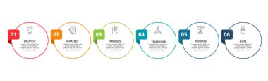 Grafiğin çember ögeleri, 6 adımlı diyagram, seçenekler, parçalar veya süreçler. Infographic için şablon,