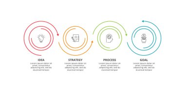 Grafiğin çember ögeleri, diyagram, 4 adım, seçenekler, parçalar veya süreçler. Infographic için şablon