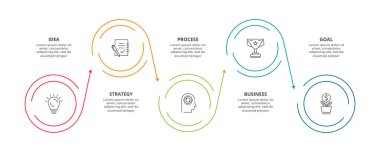 Grafiğin çember ögeleri, 5 adımlı diyagram, seçenekler, parçalar veya süreçler. Infographic için şablon