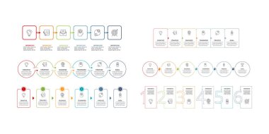 İş verisi görselleştirmesi. İşlem çizelgesi. Grafik ögeleri, 6 adım, seçenekler, bölümler ya da