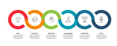 Grafiğin çember ögeleri, 6 adımlı diyagram, seçenekler, parçalar veya süreçler. Infographic için şablon