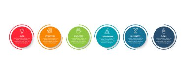 6 adım, seçenek, parça veya süreçle bilgi için yaratıcı bir kavram.