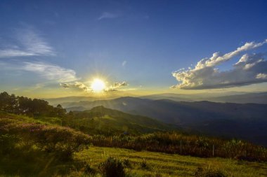 Gün batımı Doi Chang Mub, Mae Fa Luang, Chiang Rai, Tayland